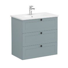 Vitra Root Classic 68928 Lavabo Dolabı, Üç Çekmeceli, 80 Cm, Mat Fiyord Yeşili, Yuvarlak Lavabolu